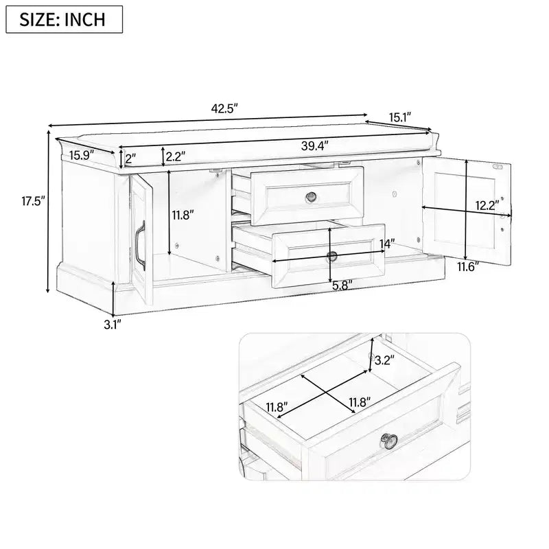 Meuble de rangement Okak, meuble d'appoint avec 2 tiroirs et 2 portes, meuble pour salon, couloir, entrée, vestibule