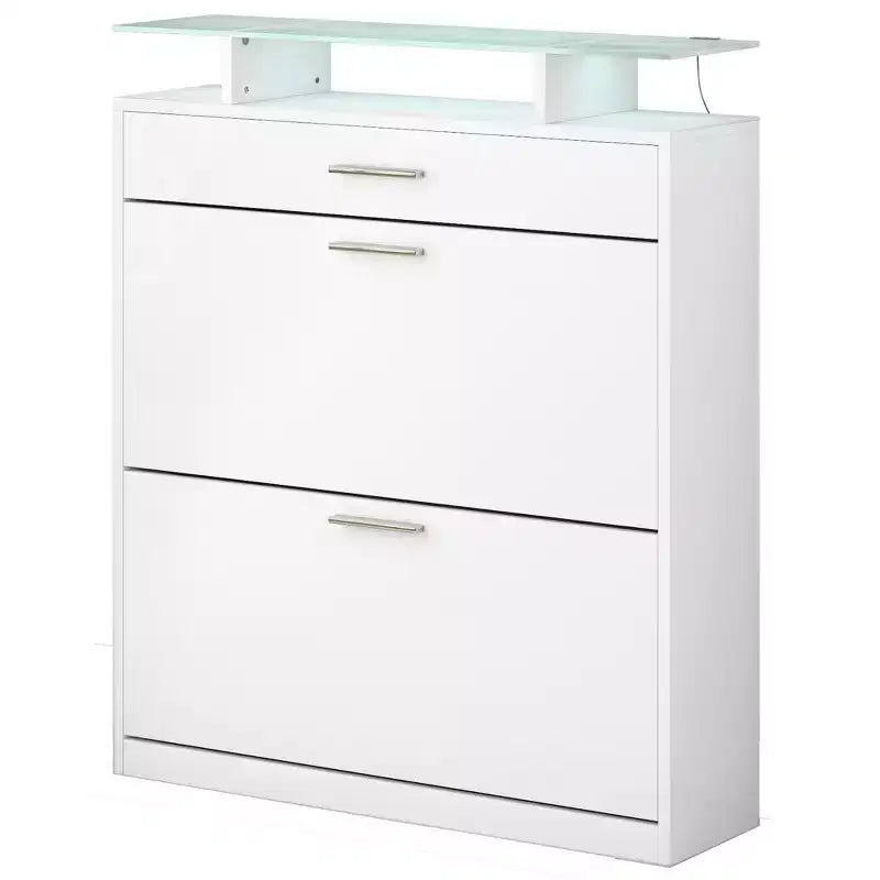 Meuble à chaussures mince Okak, meuble à chaussures autoportant avec 2 tiroirs basculants et 1 tiroir coulissant, meuble de rangement pour chaussures pour entrée, salon