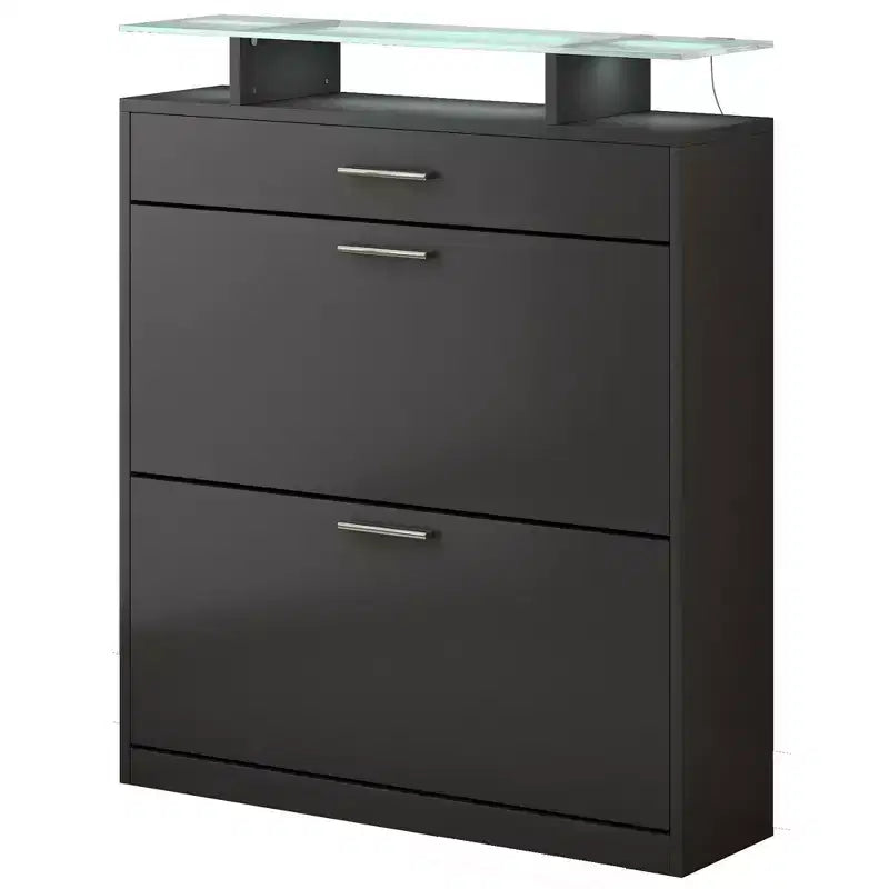 Meuble à chaussures mince Okak, meuble à chaussures autoportant avec 2 tiroirs basculants et 1 tiroir coulissant, meuble de rangement pour chaussures pour entrée, salon