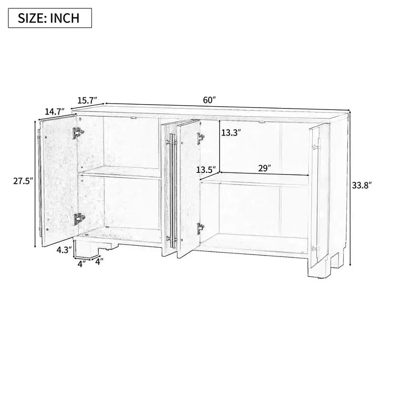 Meuble d'appoint moderne Okak, buffet avec 4 portes et 4 étagères, meuble de rangement pour salon, salle à manger, cuisine
