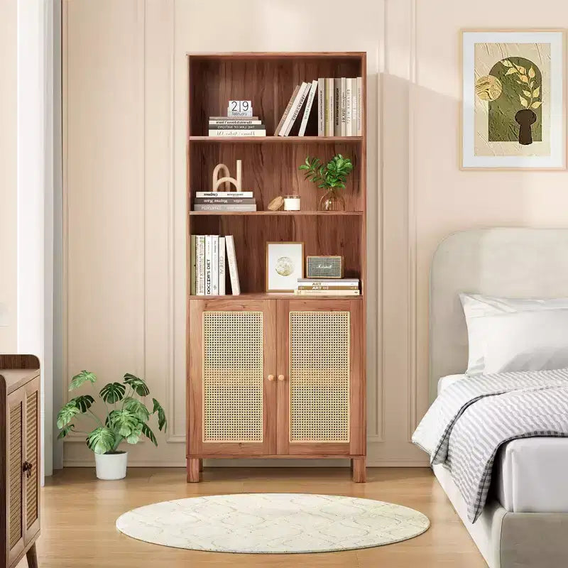 Okak Buffet bas minimaliste, Meuble d'appoint avec 2 portes et 5 étagères, Meuble de rangement pour Salon, Entrée, Couloir