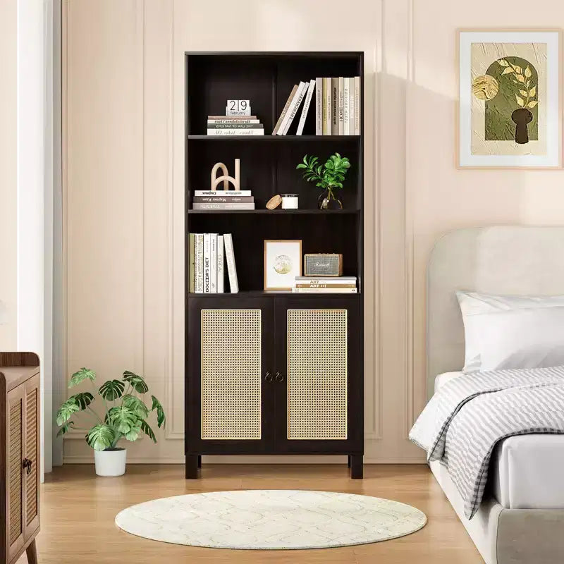 Okak Buffet bas minimaliste, Meuble d'appoint avec 2 portes et 5 étagères, Meuble de rangement pour Salon, Entrée, Couloir