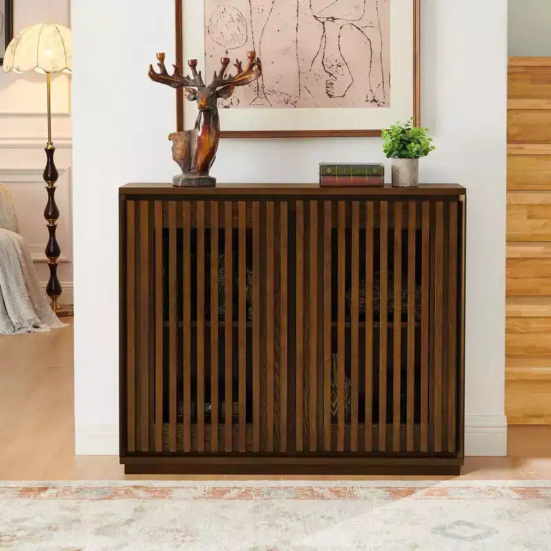 Meuble bas Okak Mid-Century, buffet avec 2 portes et 2 étagères, meuble de rangement pour salon, salle à manger, cuisine