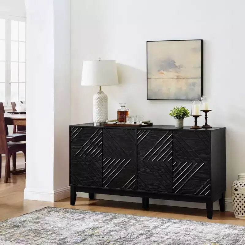 Okak Buffet de Ferme 153,7 cm, Buffet avec 4 Portes et 4 Étagères, Armoire de Rangement pour Salon, Salle à Manger, Cuisine