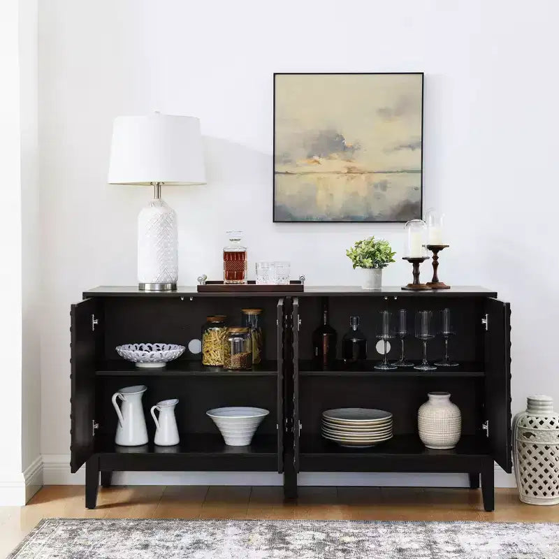 Okak Buffet de Ferme 153,7 cm, Buffet avec 4 Portes et 4 Étagères, Armoire de Rangement pour Salon, Salle à Manger, Cuisine
