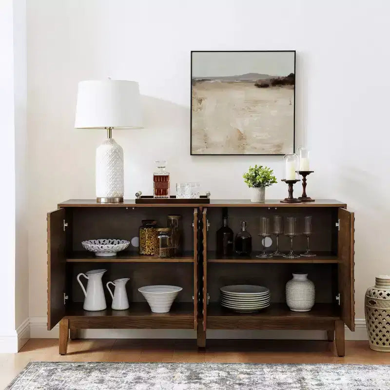 Okak Buffet de Ferme 153,7 cm, Buffet avec 4 Portes et 4 Étagères, Armoire de Rangement pour Salon, Salle à Manger, Cuisine