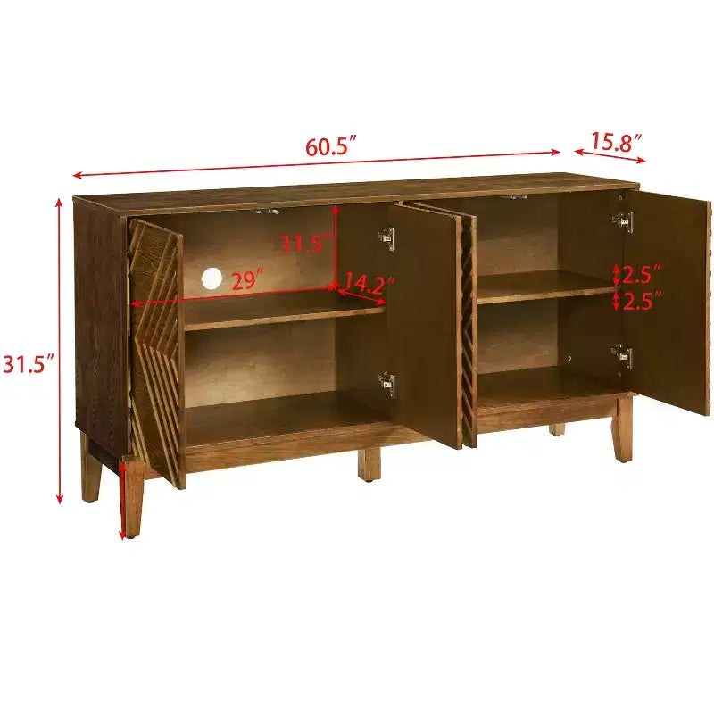 Okak Buffet de Ferme 153,7 cm, Buffet avec 4 Portes et 4 Étagères, Armoire de Rangement pour Salon, Salle à Manger, Cuisine
