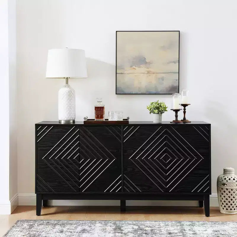 Okak Buffet de Ferme 153,7 cm, Buffet avec 4 Portes et 4 Étagères, Armoire de Rangement pour Salon, Salle à Manger, Cuisine