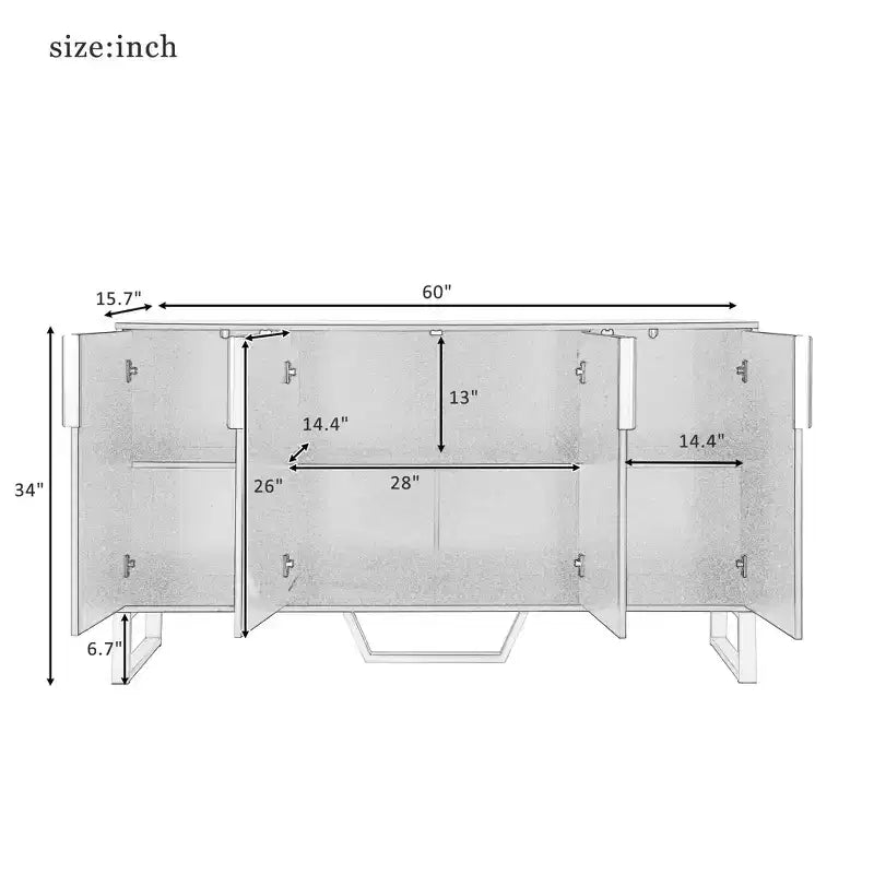 Meuble de rangement moderne Okak, buffet avec 3 portes et 4 étagères, meuble de rangement pour salon, salle à manger, cuisine