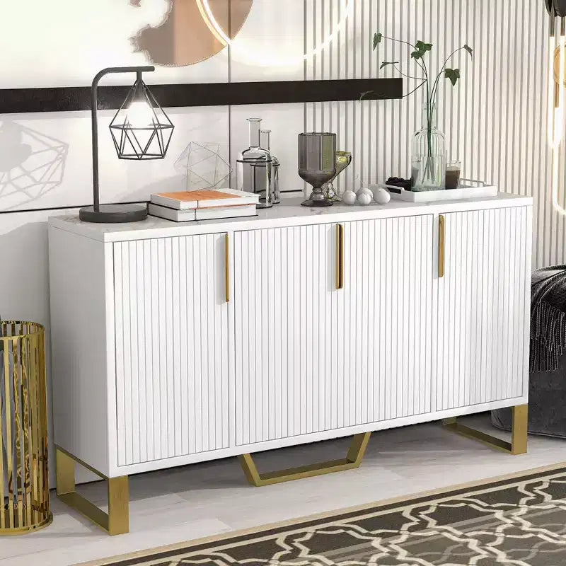 Meuble de rangement moderne Okak, buffet avec 3 portes et 4 étagères, meuble de rangement pour salon, salle à manger, cuisine