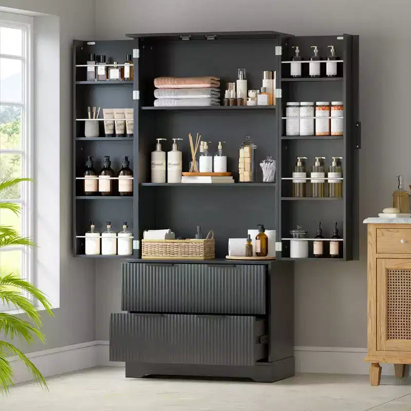 Okak Armoire de rangement haute moderne de 183 cm, armoire de rangement avec 2 portes et 4 tiroirs, meuble pour salon, couloir, cuisine