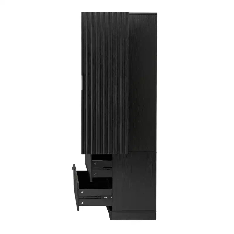 Okak Armoire de rangement haute moderne de 183 cm, armoire de rangement avec 2 portes et 4 tiroirs, meuble pour salon, couloir, cuisine