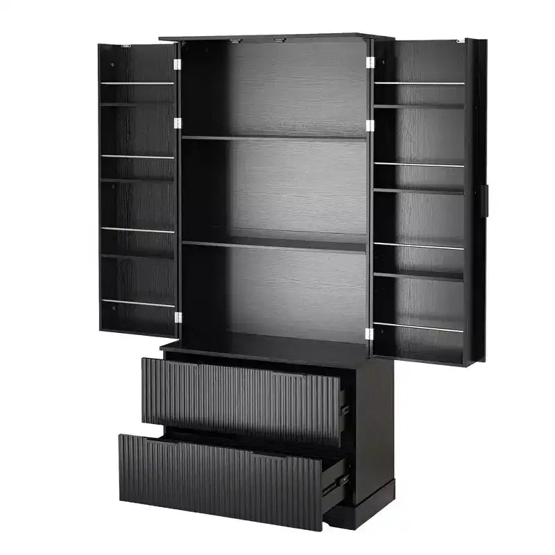 Okak Armoire de rangement haute moderne de 183 cm, armoire de rangement avec 2 portes et 4 tiroirs, meuble pour salon, couloir, cuisine