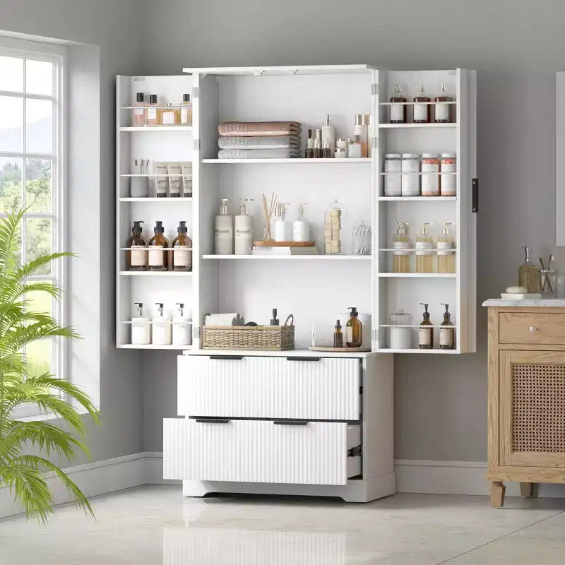 Okak Armoire de rangement haute moderne de 183 cm, armoire de rangement avec 2 portes et 4 tiroirs, meuble pour salon, couloir, cuisine