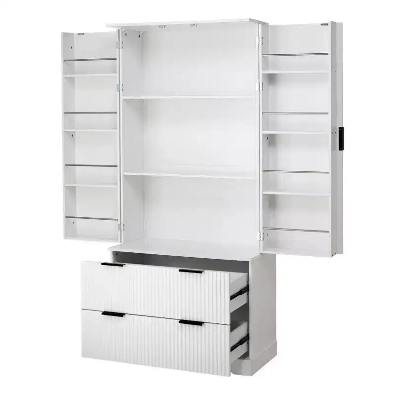 Okak Armoire de rangement haute moderne de 183 cm, armoire de rangement avec 2 portes et 4 tiroirs, meuble pour salon, couloir, cuisine