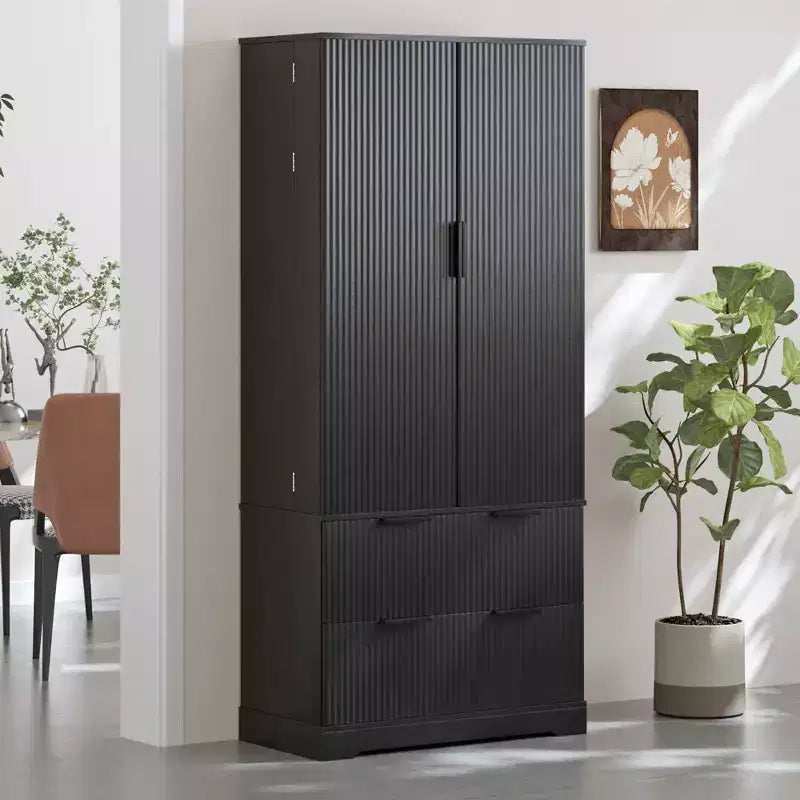 Okak Armoire de rangement haute moderne de 183 cm, armoire de rangement avec 2 portes et 4 tiroirs, meuble pour salon, couloir, cuisine