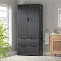 Okak Armoire de rangement haute moderne de 183 cm, armoire de rangement avec 2 portes et 4 tiroirs, meuble pour salon, couloir, cuisine
