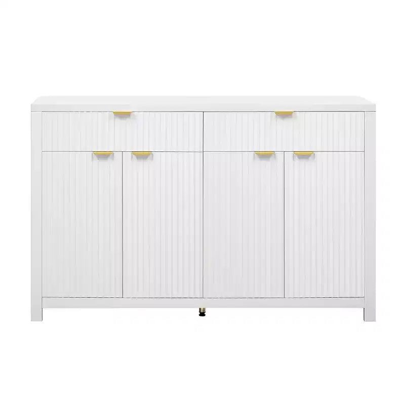 Commode moderne Okak, buffet avec 2 tiroirs et 4 portes, poignées en aluminium, meuble de rangement pour salon, salle à manger, cuisine