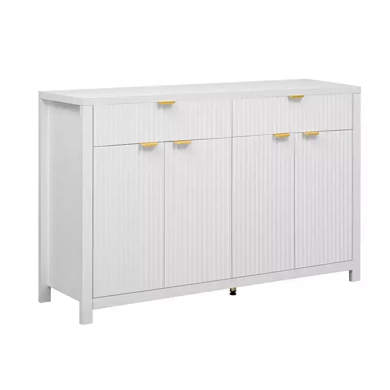Commode moderne Okak, buffet avec 2 tiroirs et 4 portes, poignées en aluminium, meuble de rangement pour salon, salle à manger, cuisine