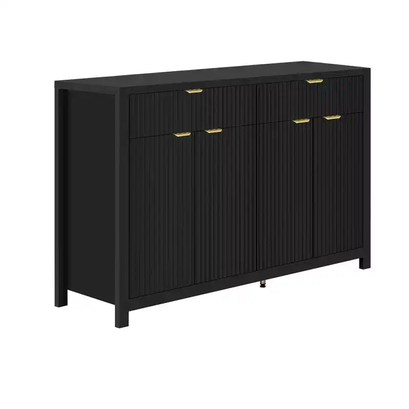 Commode moderne Okak, buffet avec 2 tiroirs et 4 portes, poignées en aluminium, meuble de rangement pour salon, salle à manger, cuisine