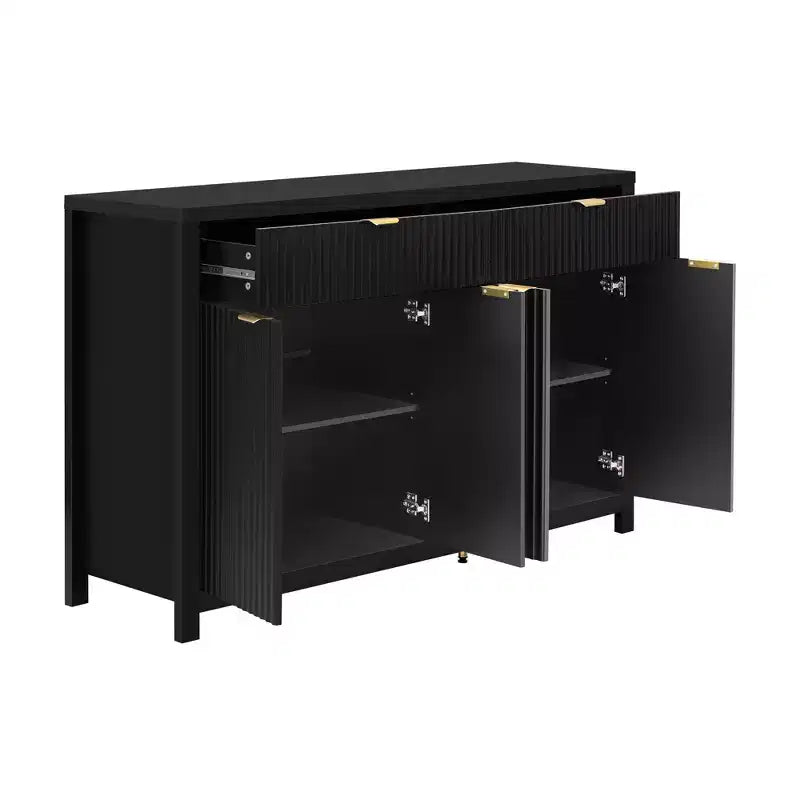Commode moderne Okak, buffet avec 2 tiroirs et 4 portes, poignées en aluminium, meuble de rangement pour salon, salle à manger, cuisine