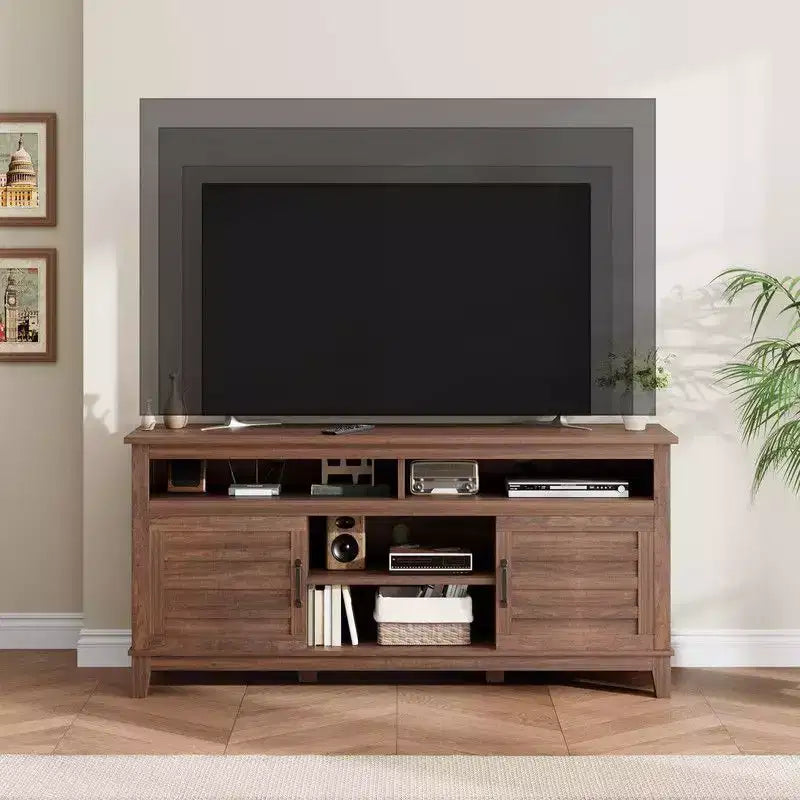 Meuble TV pour 160 cm, meuble TV avec étagères réglables, meuble TV de style ferme avec portes de placard