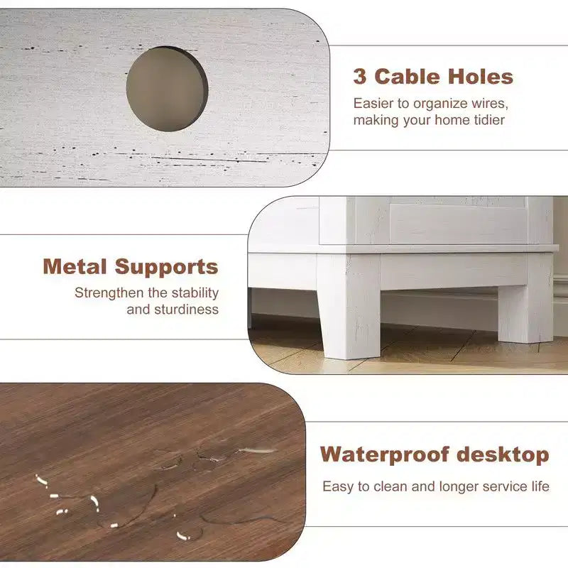 Meuble TV pour 160 cm, meuble TV avec étagères réglables, meuble TV de style ferme avec portes de placard