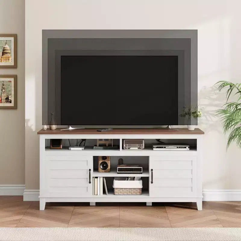 Meuble TV pour 160 cm, meuble TV avec étagères réglables, meuble TV de style ferme avec portes de placard