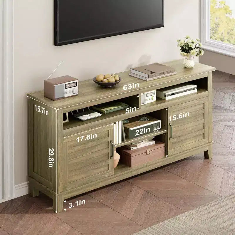 Meuble TV pour 160 cm, meuble TV avec étagères réglables, meuble TV de style ferme avec portes de placard
