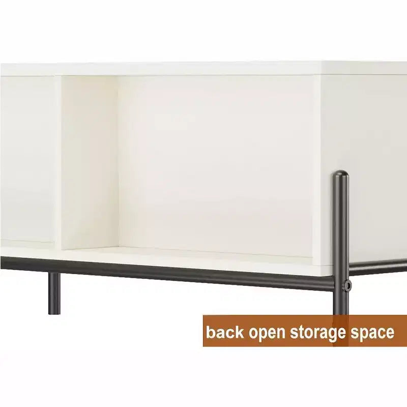 Table basse blanche avec tiroirs, Table basse rectangulaire avec étagère arrière ouverte