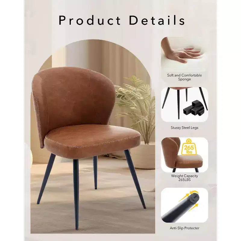 Lot de deux chaises de salle à manger, chaises de salle à manger de cuisine modernes du milieu du siècle avec dossiers rembourrés, surpiqûres et pieds en métal, beige