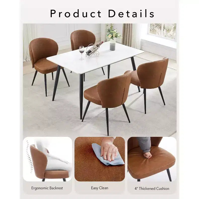 Lot de deux chaises de salle à manger, chaises de salle à manger de cuisine modernes du milieu du siècle avec dossiers rembourrés, surpiqûres et pieds en métal, beige