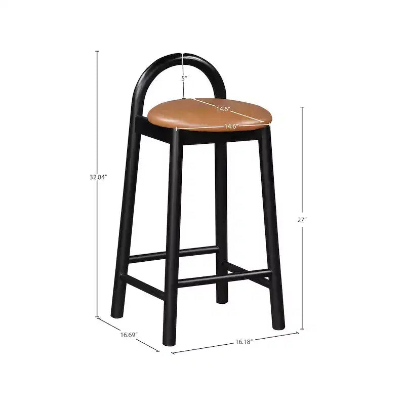 Meridian Furniture, Tabouret Calvin en similicuir cognac