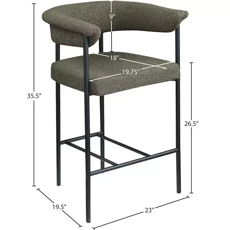 Meridian Furniture, Tabouret de comptoir Malin en tissu bouclette, Lot de 2