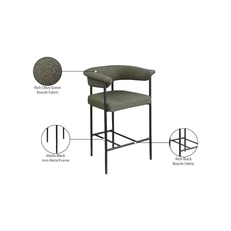 Meridian Furniture, Tabouret de comptoir Malin en tissu bouclette, Lot de 2