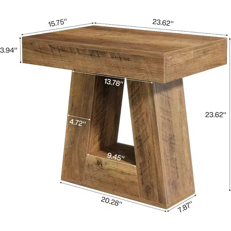 Table d'appoint en bois Lantine 24 pour salon, table de chevet à 2 niveaux avec base trapézoïdale, petite table de chevet de style ferme pour chambre à coucher