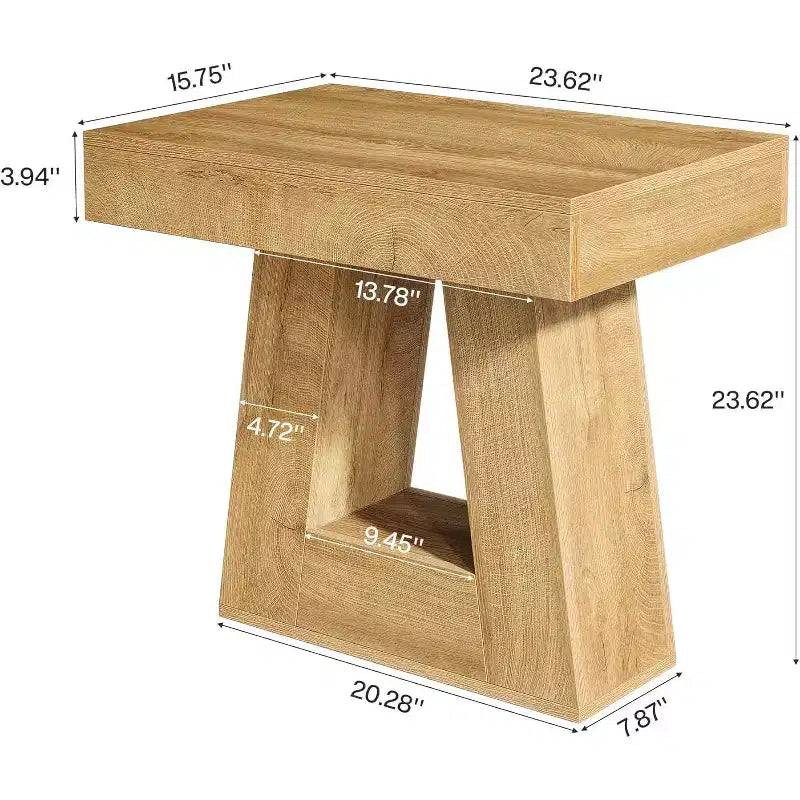 Table d'appoint en bois Lantine 24 pour salon, table de chevet à 2 niveaux avec base trapézoïdale, petite table de chevet de style ferme pour chambre à coucher