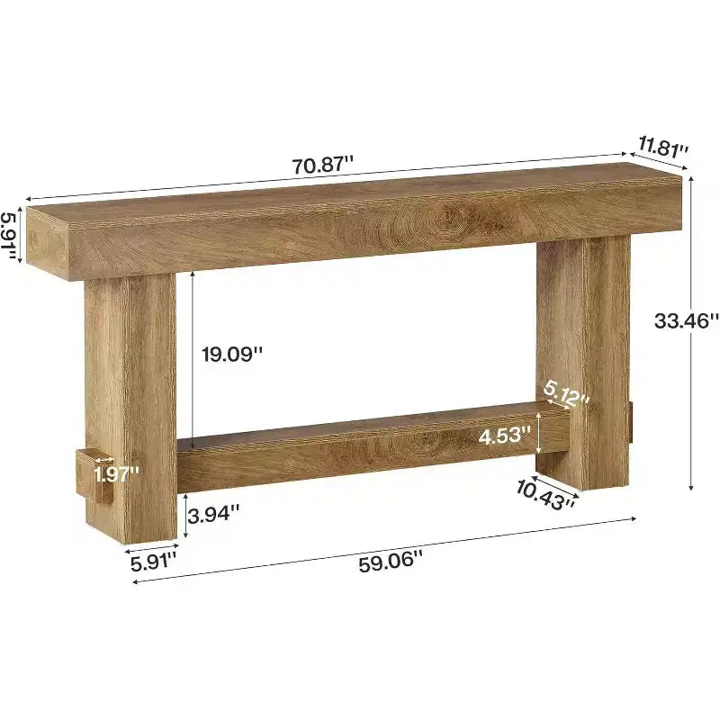 Table console Lantine 70.9, table de canapé de style ferme en bois derrière le canapé, meuble d'entrée avec pieds épais pour le couloir, le salon