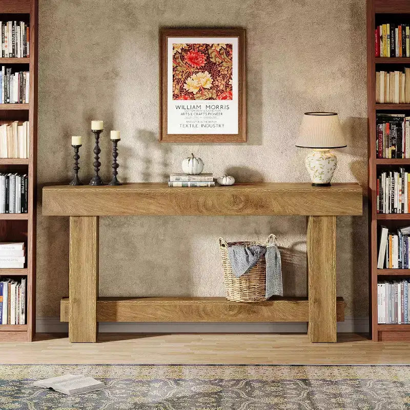 Table console Lantine 70.9, table de canapé de style ferme en bois derrière le canapé, meuble d'entrée avec pieds épais pour le couloir, le salon