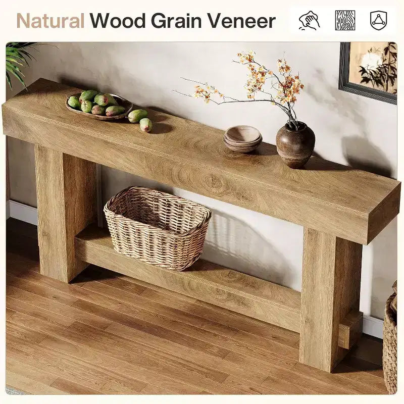 Table console Lantine 70.9, table de canapé de style ferme en bois derrière le canapé, meuble d'entrée avec pieds épais pour le couloir, le salon