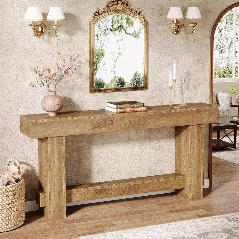 Table console Lantine 70.9, table de canapé de style ferme en bois derrière le canapé, meuble d'entrée avec pieds épais pour le couloir, le salon