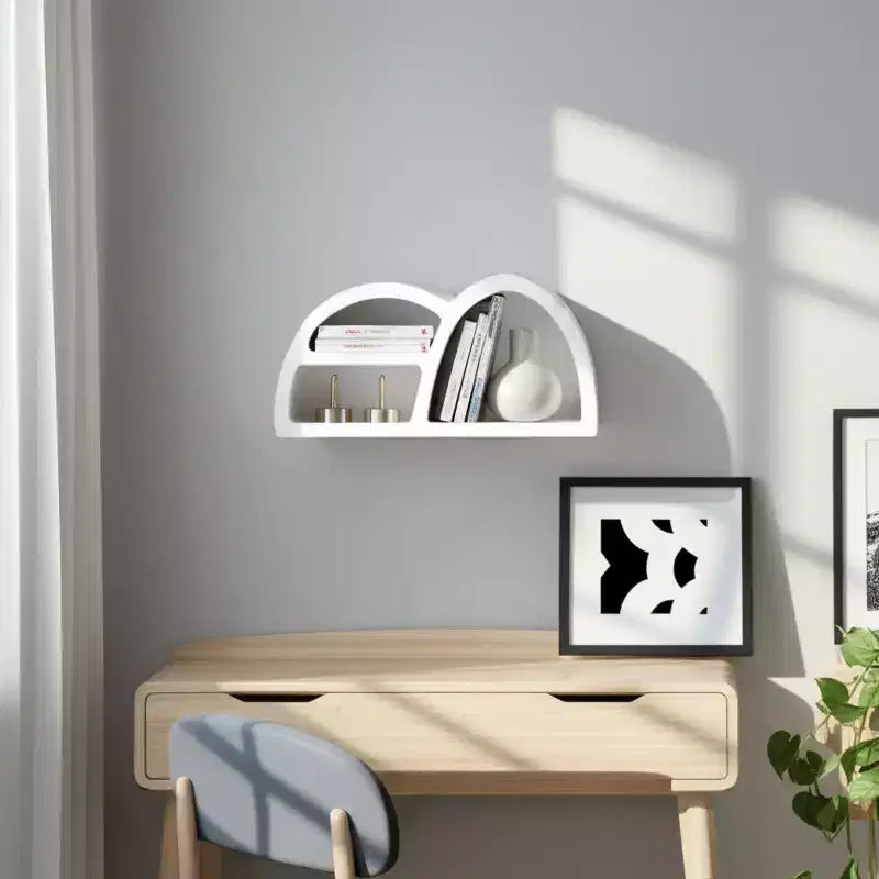 Wall Shelf Wood Sculptural Geometric Asymmetrical Design Contemporary Wall Storage for Home Office Bedroom or Living Room Display Organizer Unit