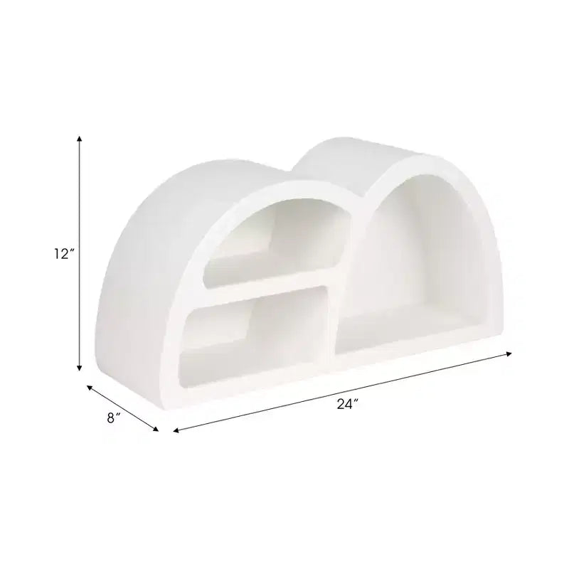 Étagère murale en bois, design géométrique sculptural asymétrique, rangement mural contemporain pour bureau, chambre ou salon, unité d'organisation et d'exposition.