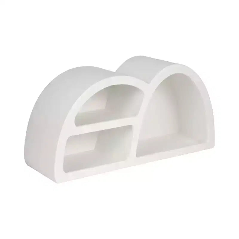 Étagère murale en bois, design géométrique sculptural asymétrique, rangement mural contemporain pour bureau, chambre ou salon, unité d'organisation et d'exposition.