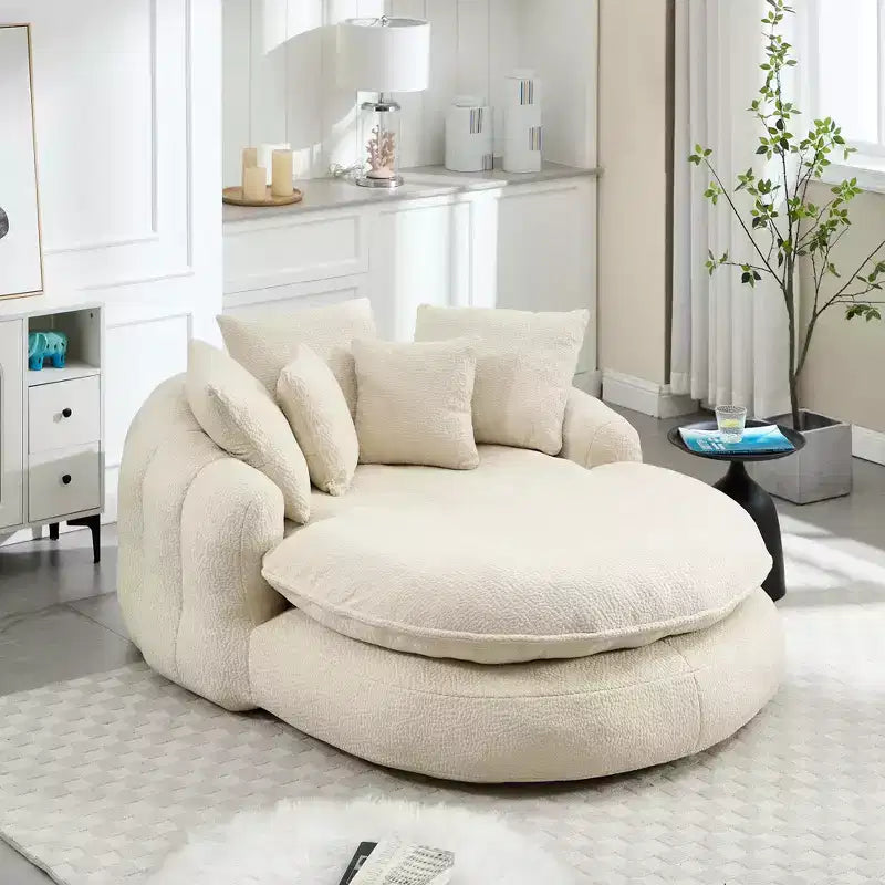 Grand canapé poire ovale en chenille avec 3 grands et 2 petits oreillers et dossier enveloppant pour adultes