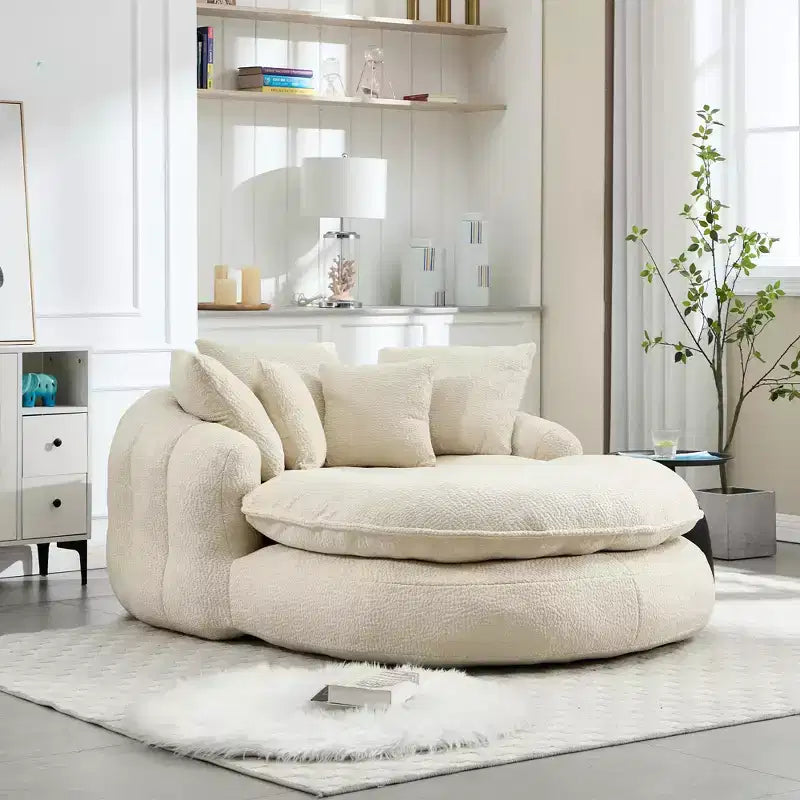 Grand canapé poire ovale en chenille avec 3 grands et 2 petits oreillers et dossier enveloppant pour adultes