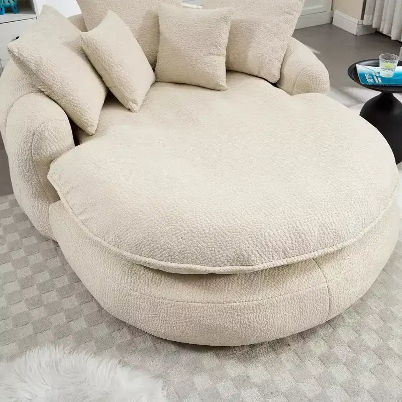 Grand canapé poire ovale en chenille avec 3 grands et 2 petits oreillers et dossier enveloppant pour adultes