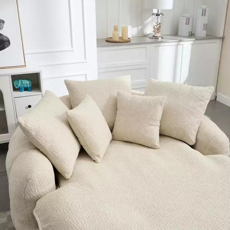 Grand canapé poire ovale en chenille avec 3 grands et 2 petits oreillers et dossier enveloppant pour adultes