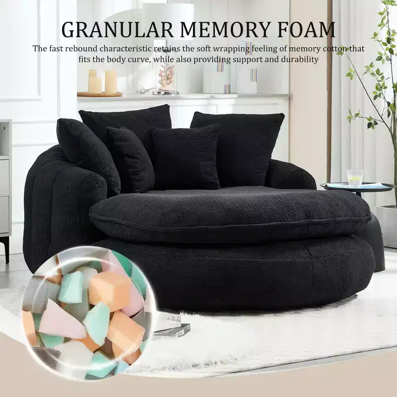 Grand canapé poire ovale en chenille avec 3 grands et 2 petits oreillers et dossier enveloppant pour adultes