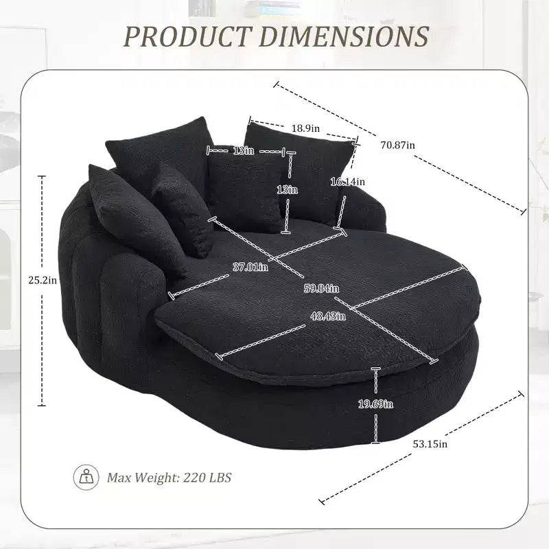 Grand canapé poire ovale en chenille avec 3 grands et 2 petits oreillers et dossier enveloppant pour adultes